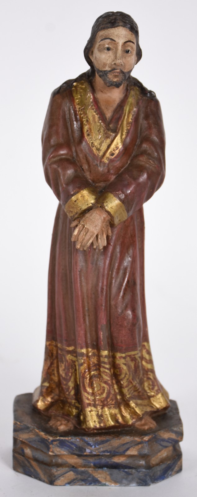 Antiga imagem de madeira policromada representando Santo, com olhos... - foto 1 de 5
