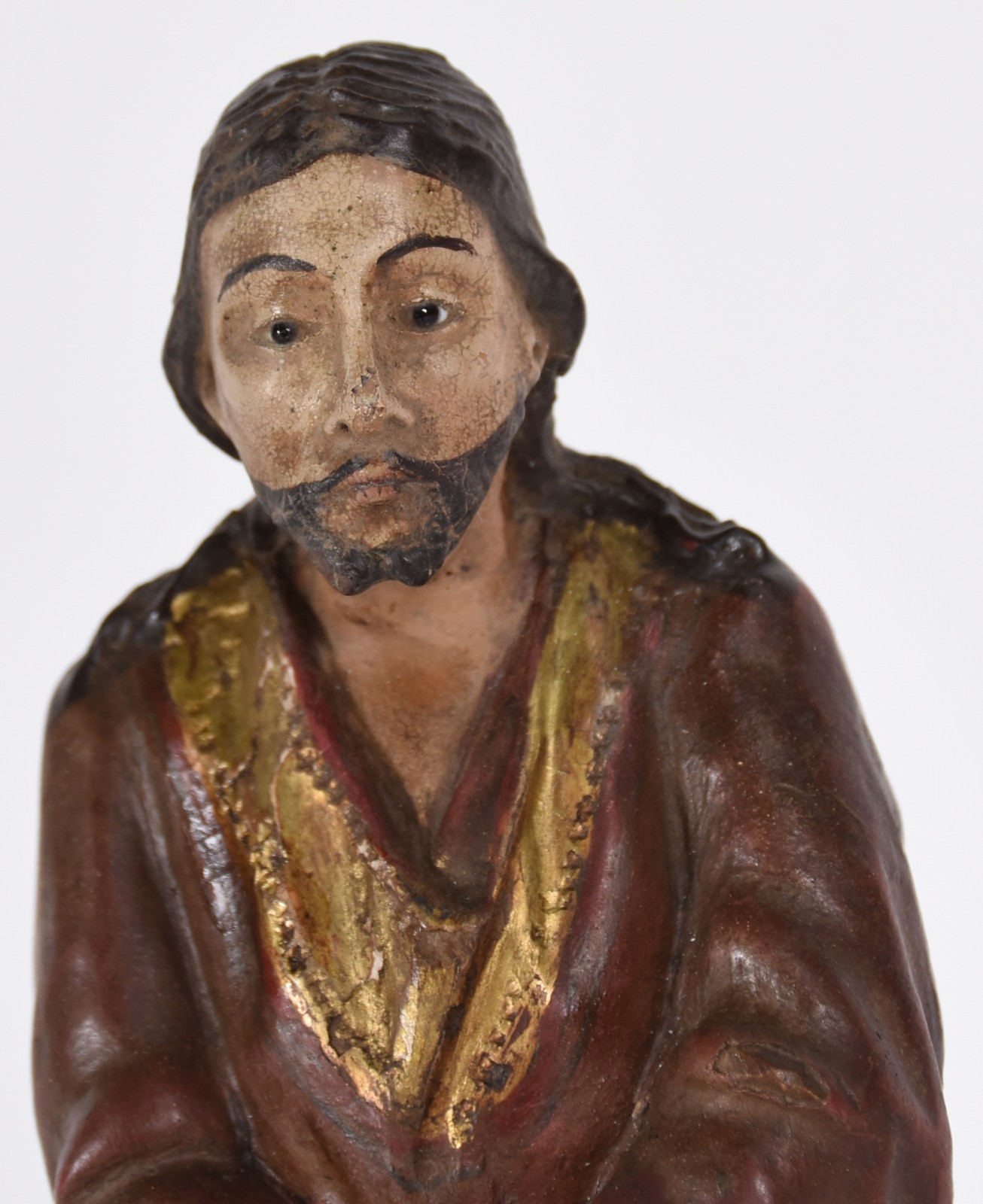 Antiga imagem de madeira policromada representando Santo, com olhos... - foto 2 de 5