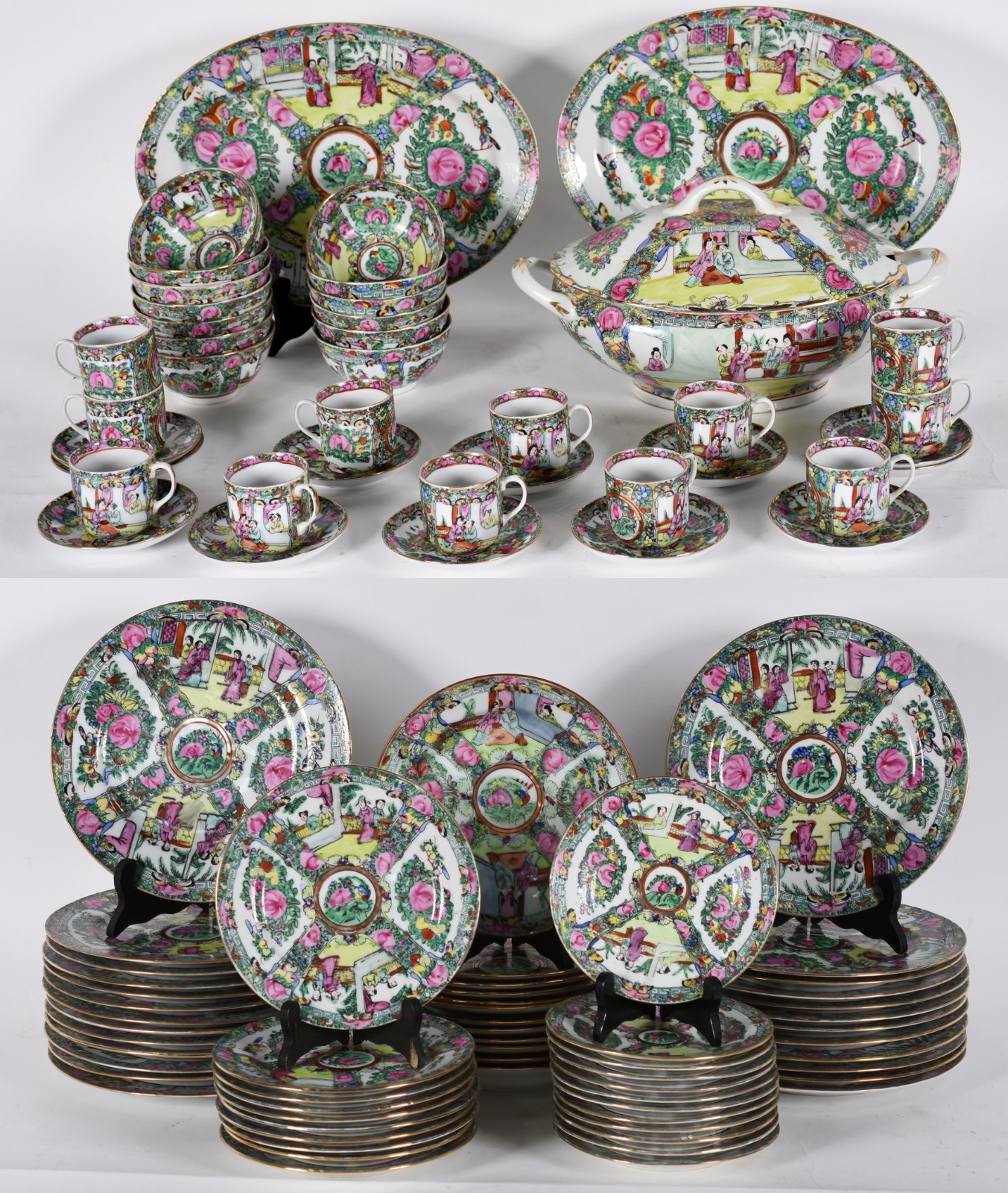 Aparelho de jantar de porcelana oriental composto de 24 pratos rasos... - foto 1 de 7