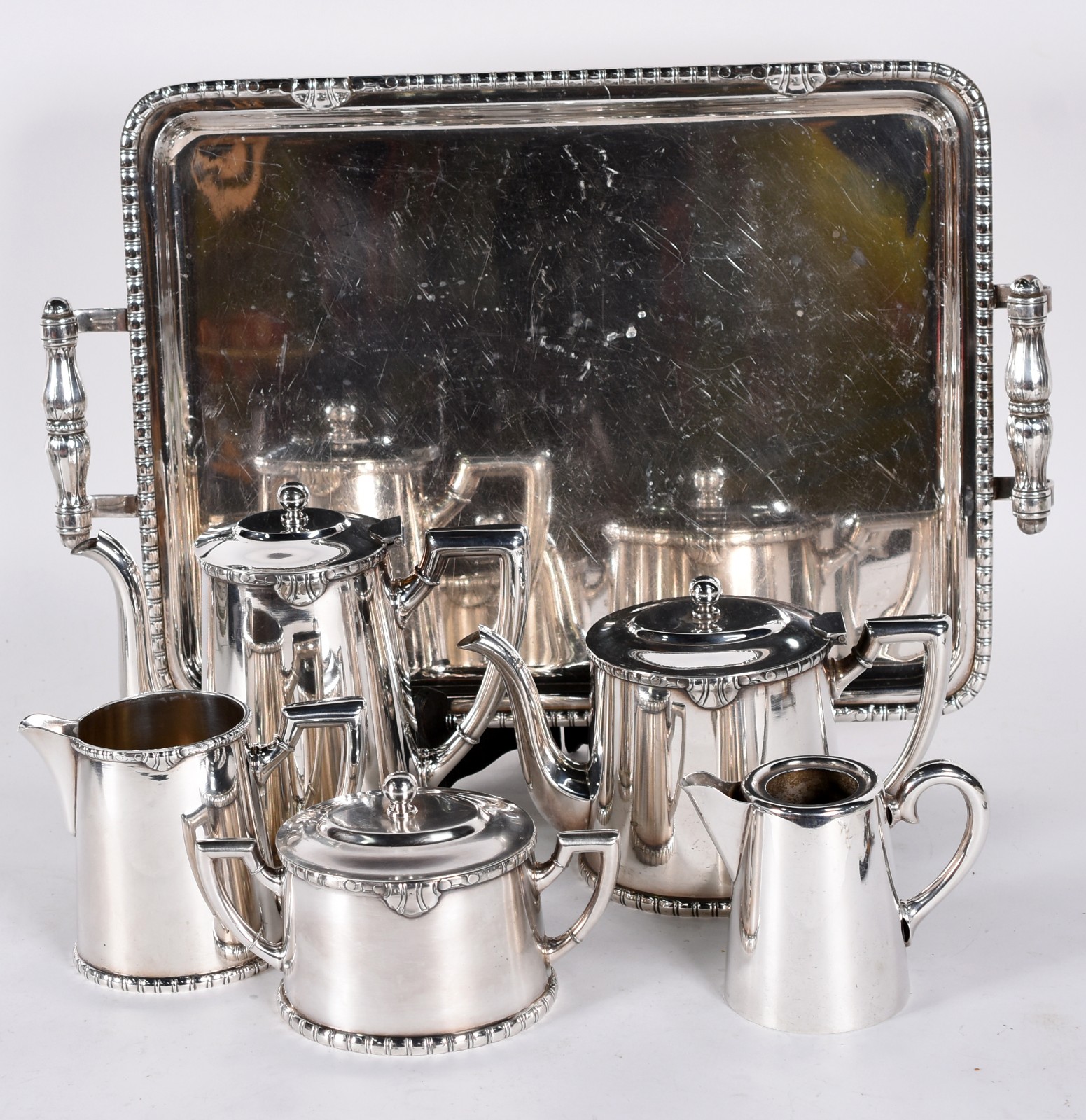 Baixela para chá e café de metal prateado, composto de tres bules (o... - foto 3 de 5