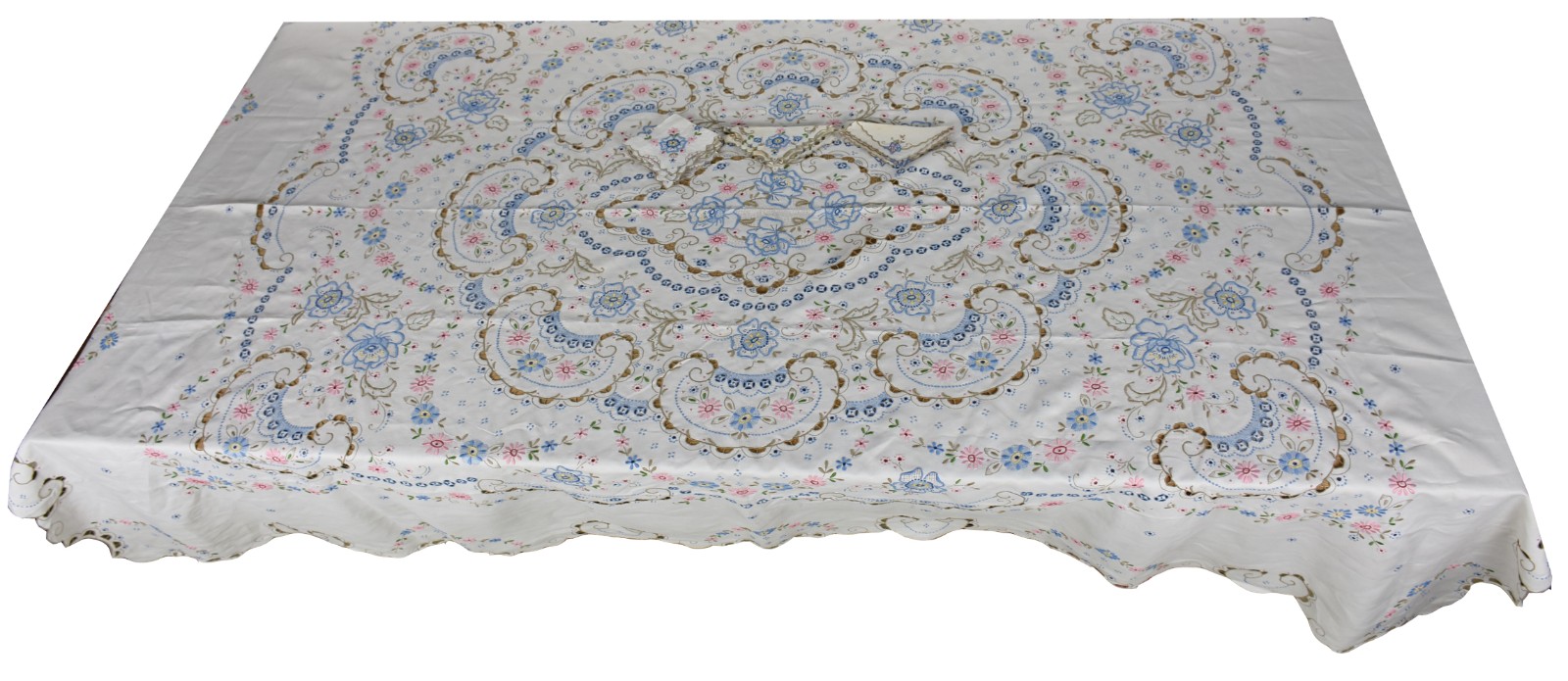 Toalha de mesa de linho bege com bordados portugueses da Ilha da... - foto 1 de 2