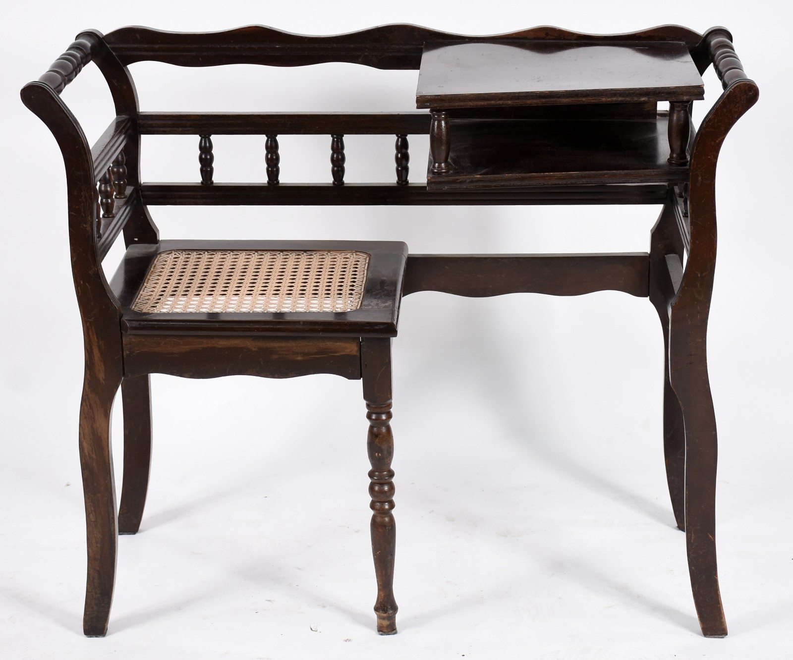 Mesa de telefone com assento acoplado de madeira torneada e palhinha... - foto 2 de 5