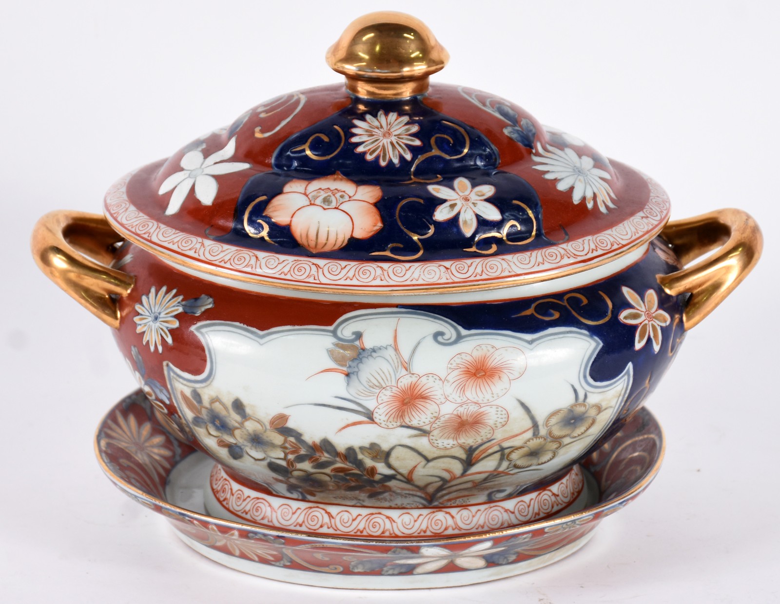 Sopeira com presentoir de porcelana oriental policromada com realces... - foto 1 de 6