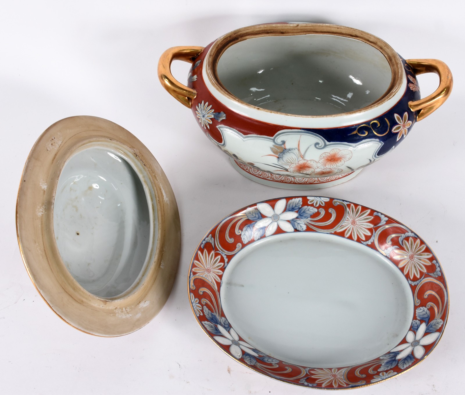 Sopeira com presentoir de porcelana oriental policromada com realces... - foto 3 de 6