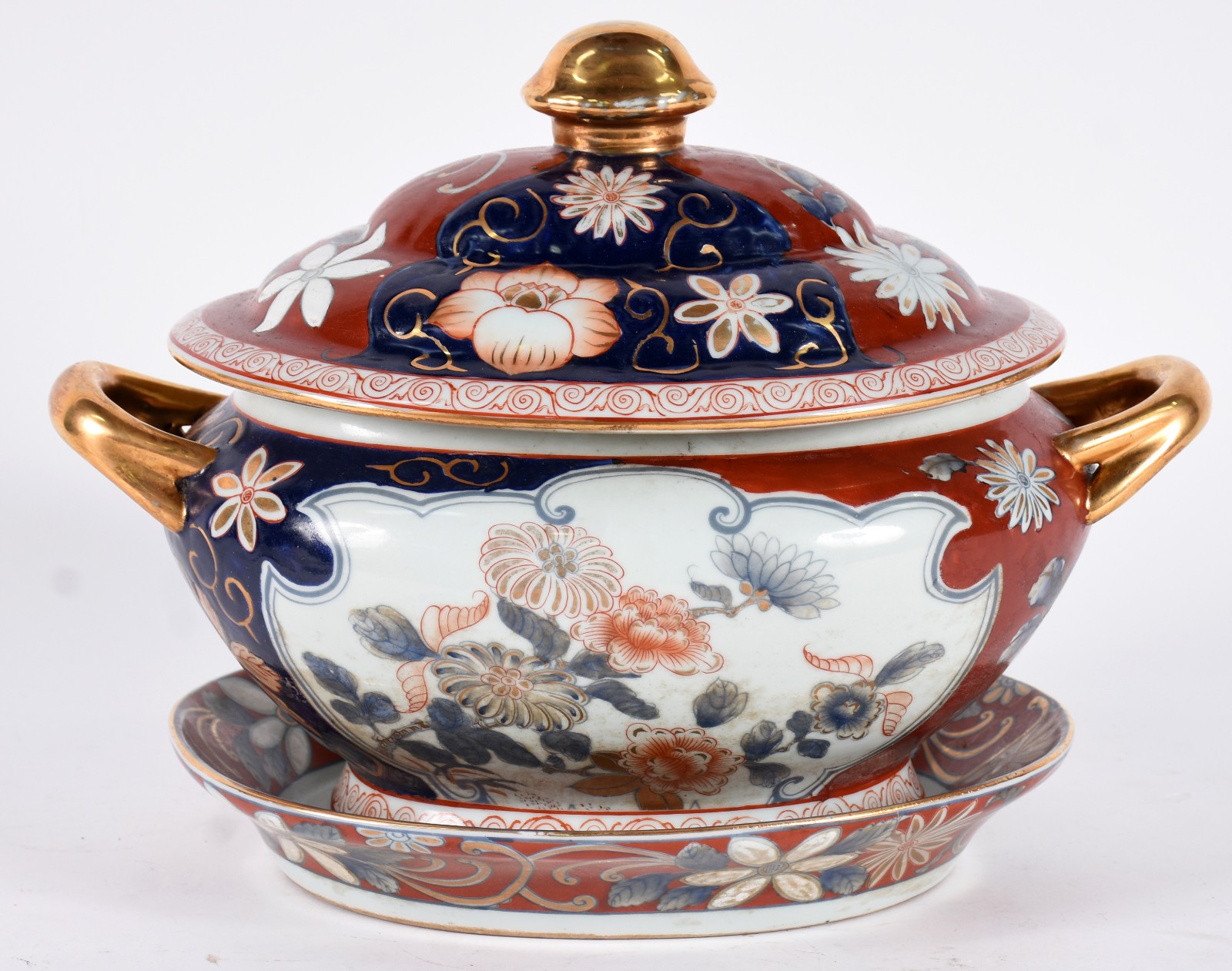 Sopeira com presentoir de porcelana oriental policromada com realces... - foto 4 de 6