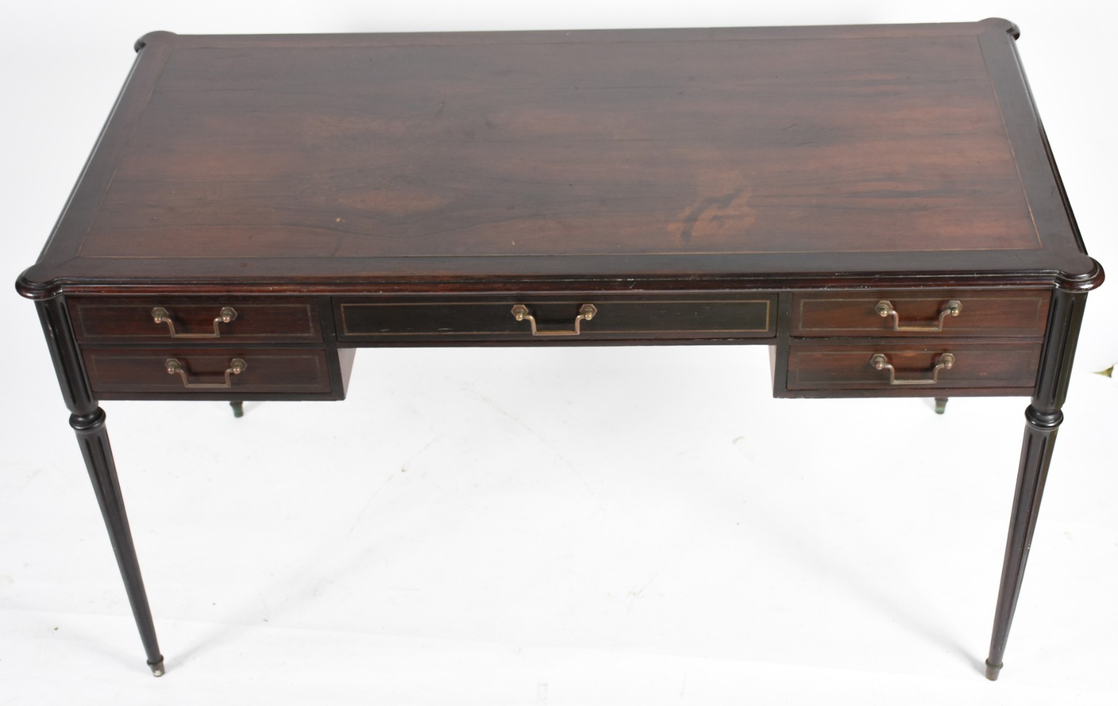 Mesa de escritório de jacarandá, cinco gavetas, puxadores de metal e... - foto 3 de 5