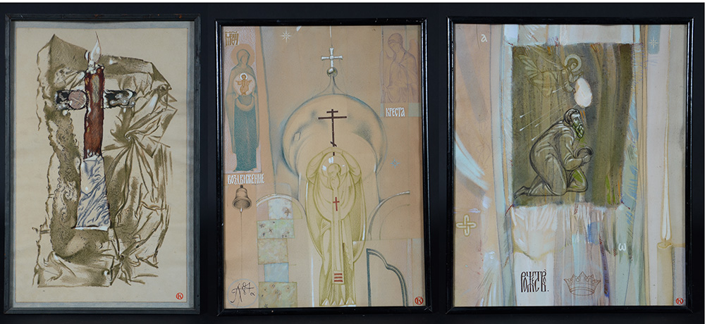 Tres quadros religiosos russos - med. 53 x 44, 53 x 38 e 51 x 33 cm.