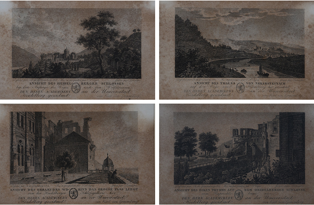 Quatro gravuras diversas (moldura medindo 21 x 17 cm)