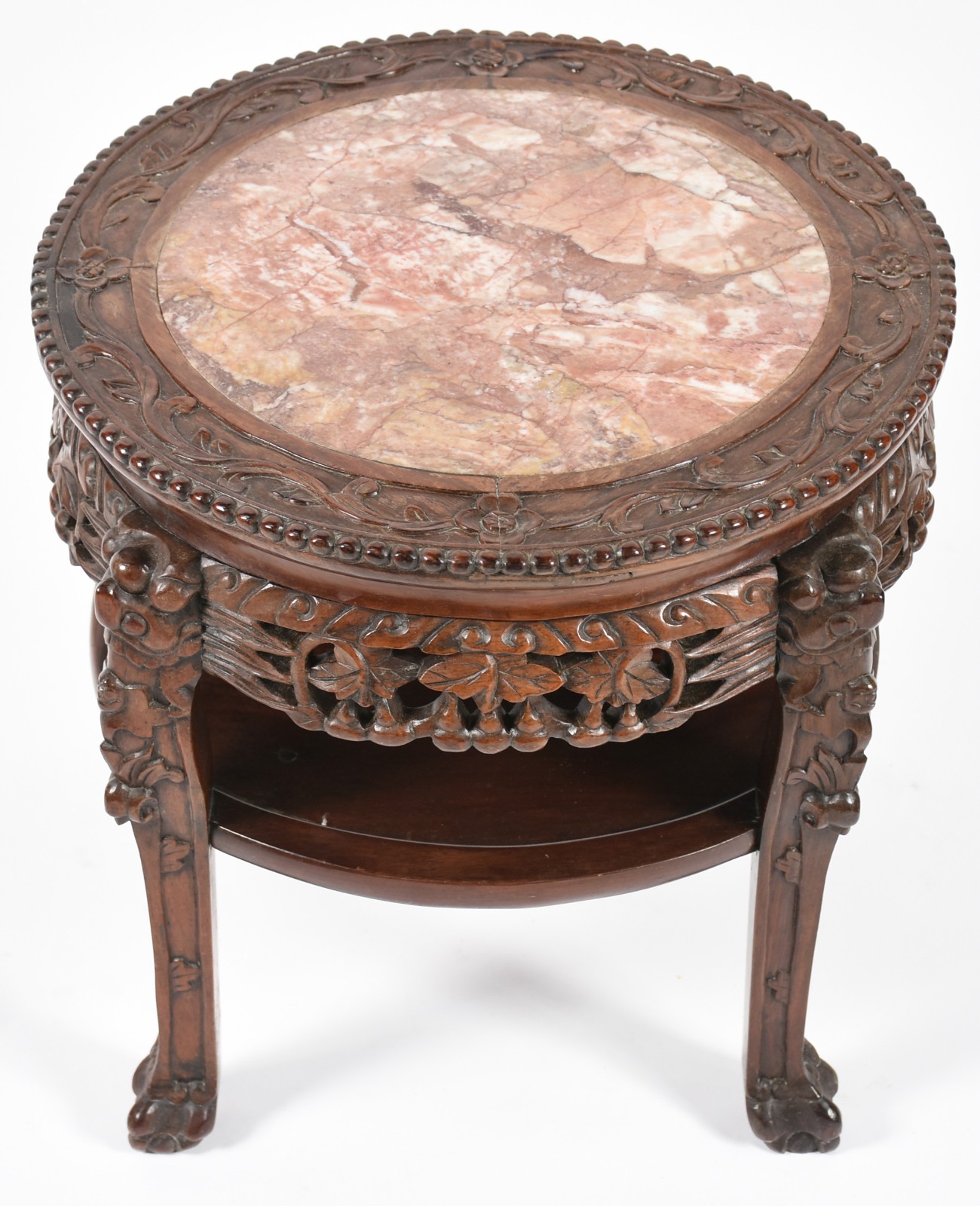 Mesa auxiliar oriental de madeira com tampo de mármore. - foto 2 de 5