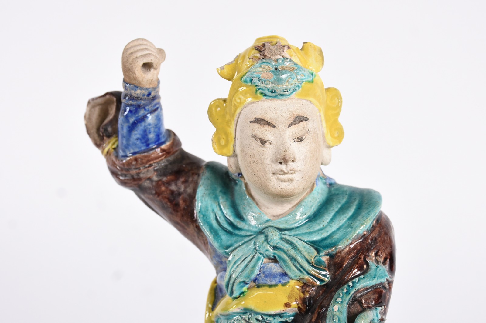 Estatueta em cerâmica oriental nas cores verde e amarelo... - foto 3 de 4