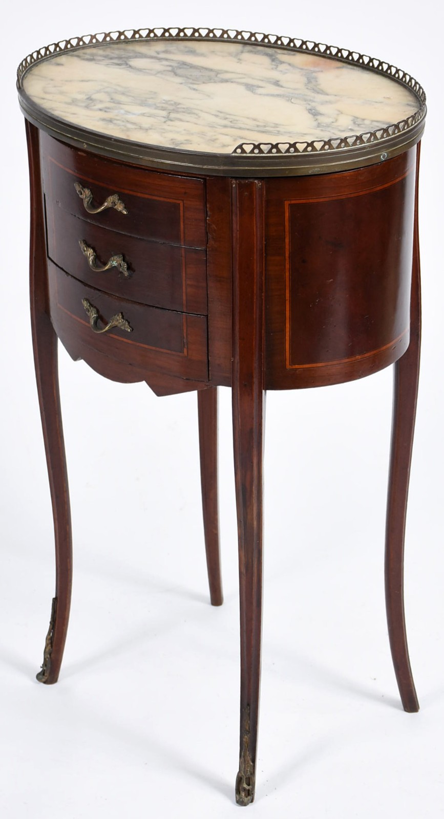 Mesa auxiliar estilo frances, tres gavetinhas, tampo de mármore e... - foto 1 de 6