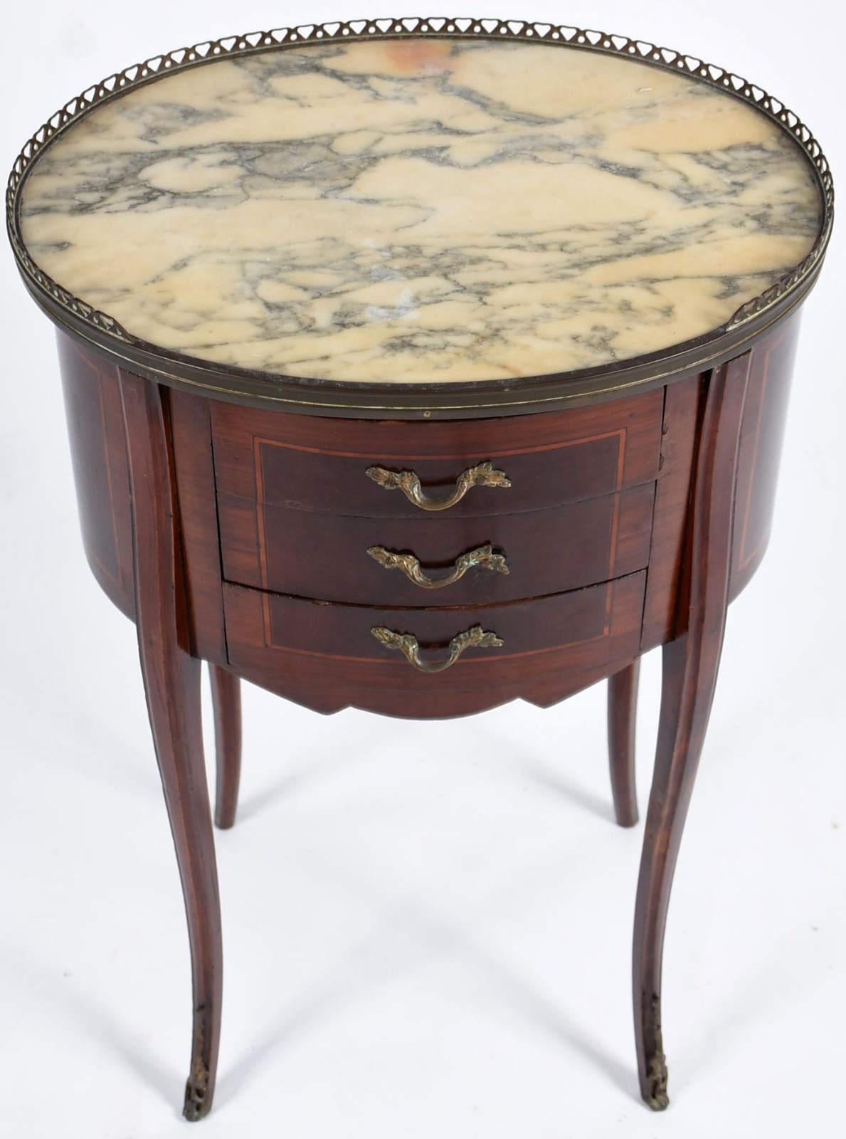 Mesa auxiliar estilo frances, tres gavetinhas, tampo de mármore e... - foto 3 de 6