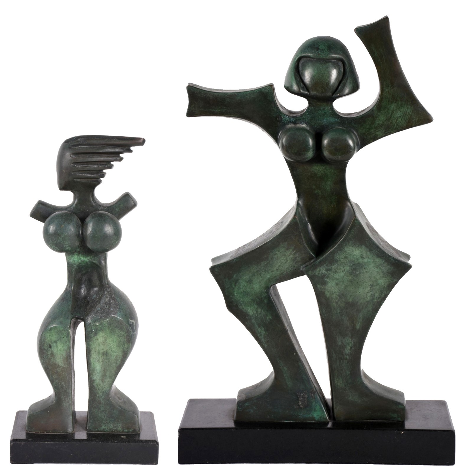 Duas esculturas de bronze representando figura feminina. - foto 1 de 8