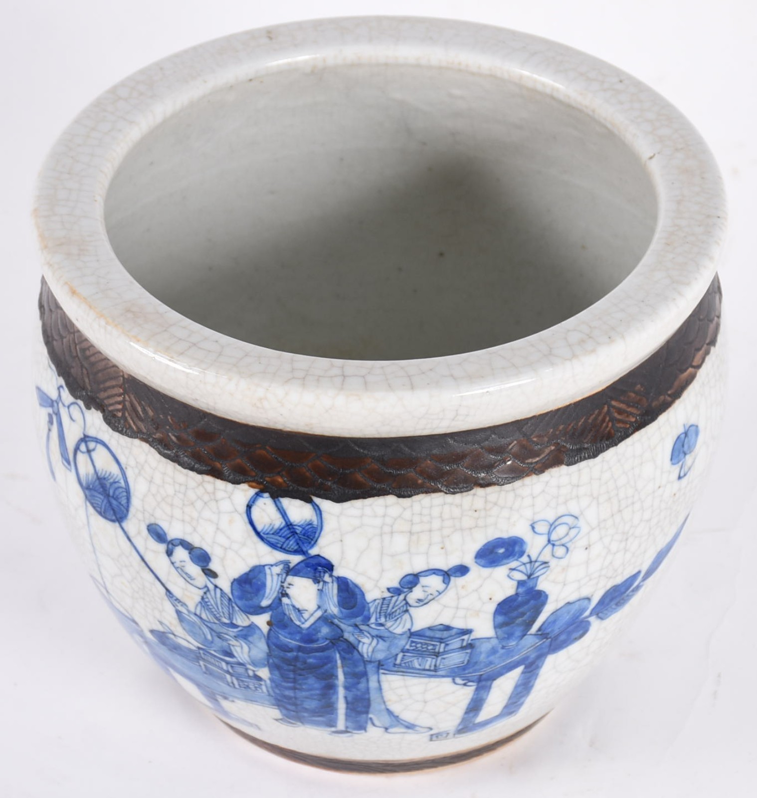 Cachepot em faiança oriental (fio de cabelo na borda). - foto 2 de 3