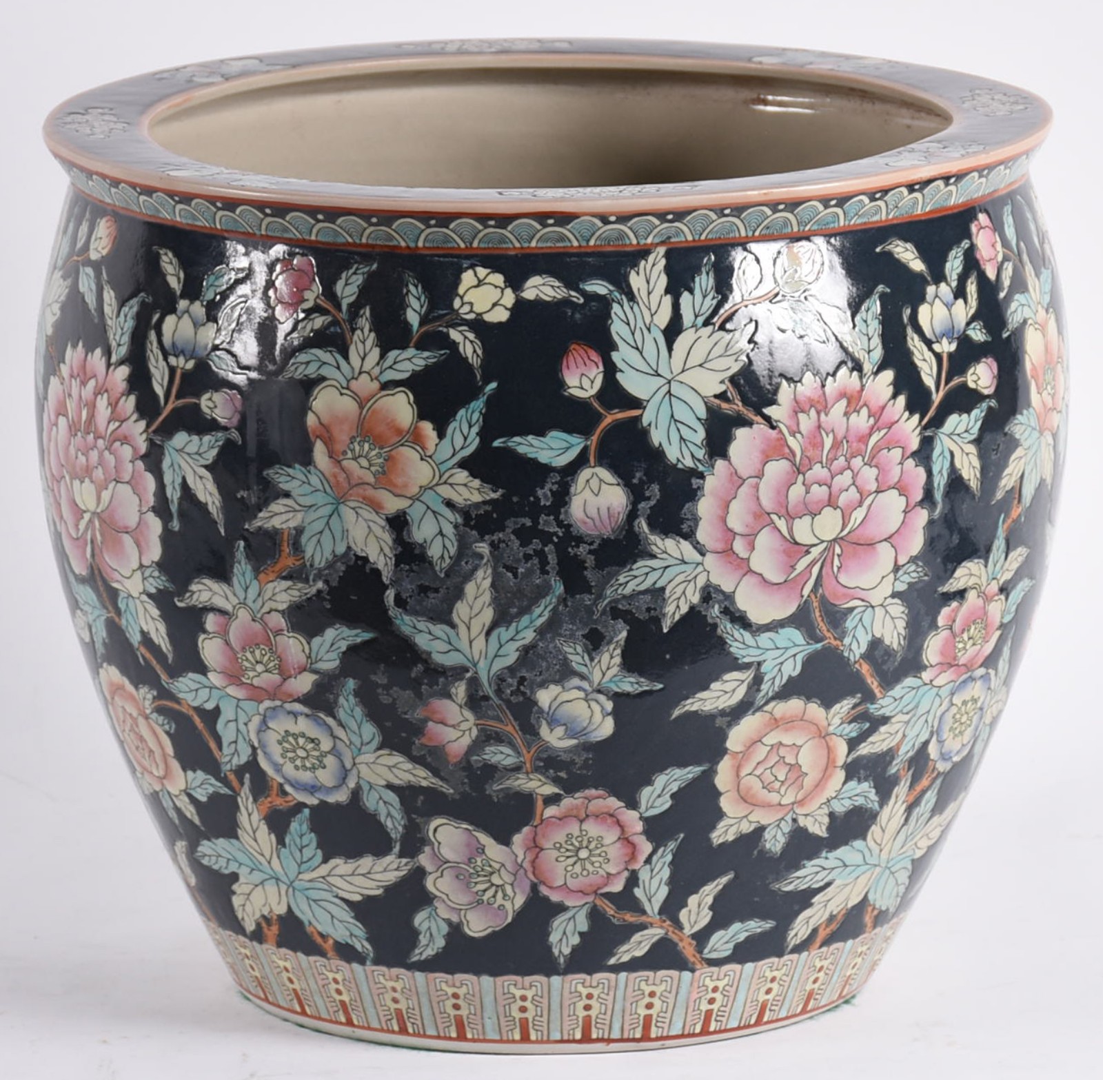 Aquário ou cachepot de porcelana oriental policromada, parte interna... - foto 1 de 6