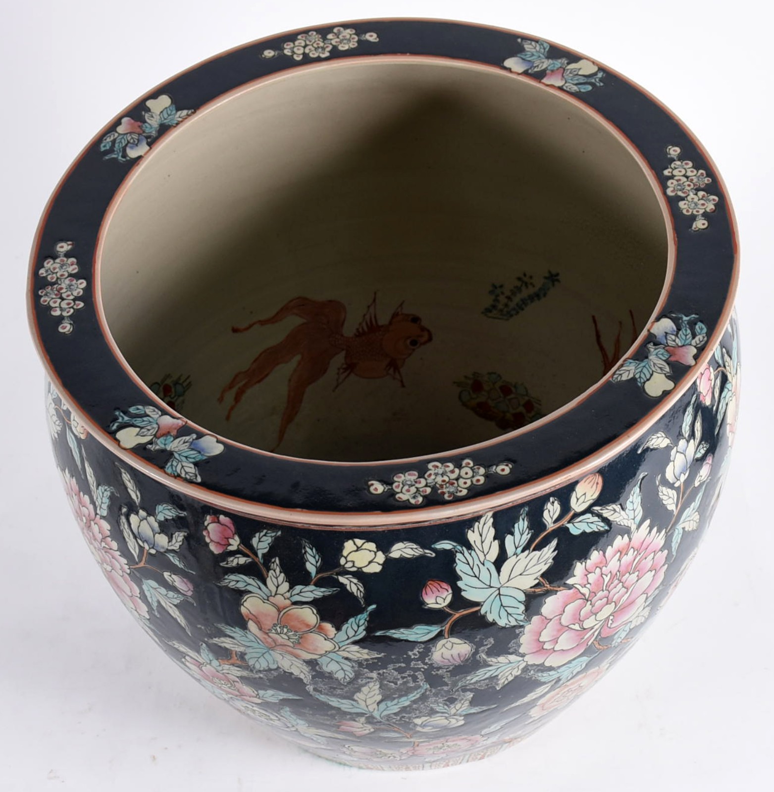 Aquário ou cachepot de porcelana oriental policromada, parte interna... - foto 2 de 6