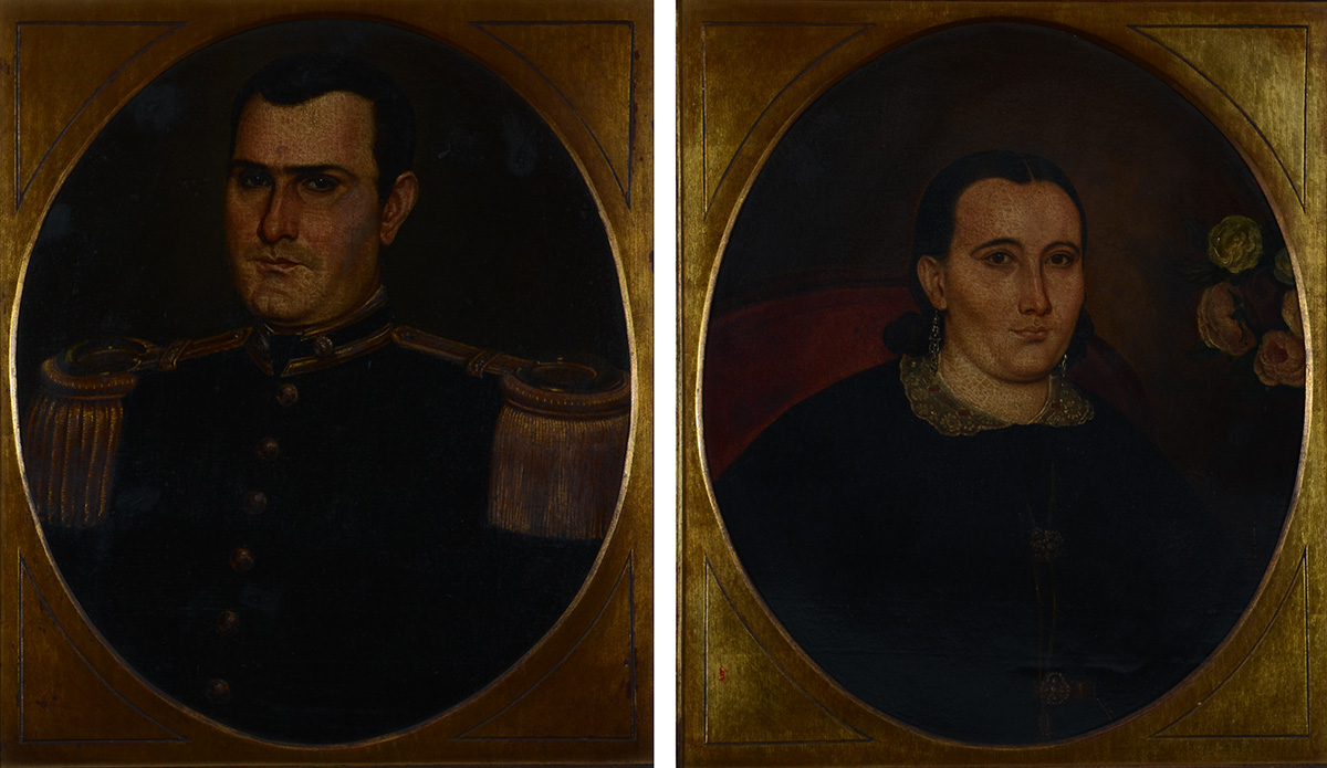 Par de quadros pintados à óleo representando casal de nobres, medida... - foto 1 de 3