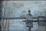 Quadro russo - óleo sobre tela -  Paisagem com ... - Quadro russo - óleo sobre tela -  Paisagem com igreja - 22 x 33