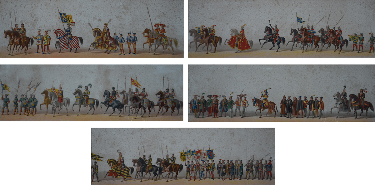 Cinco aquarelas representando "Cavalaria" - coloridas - (com... - foto 1 de 6