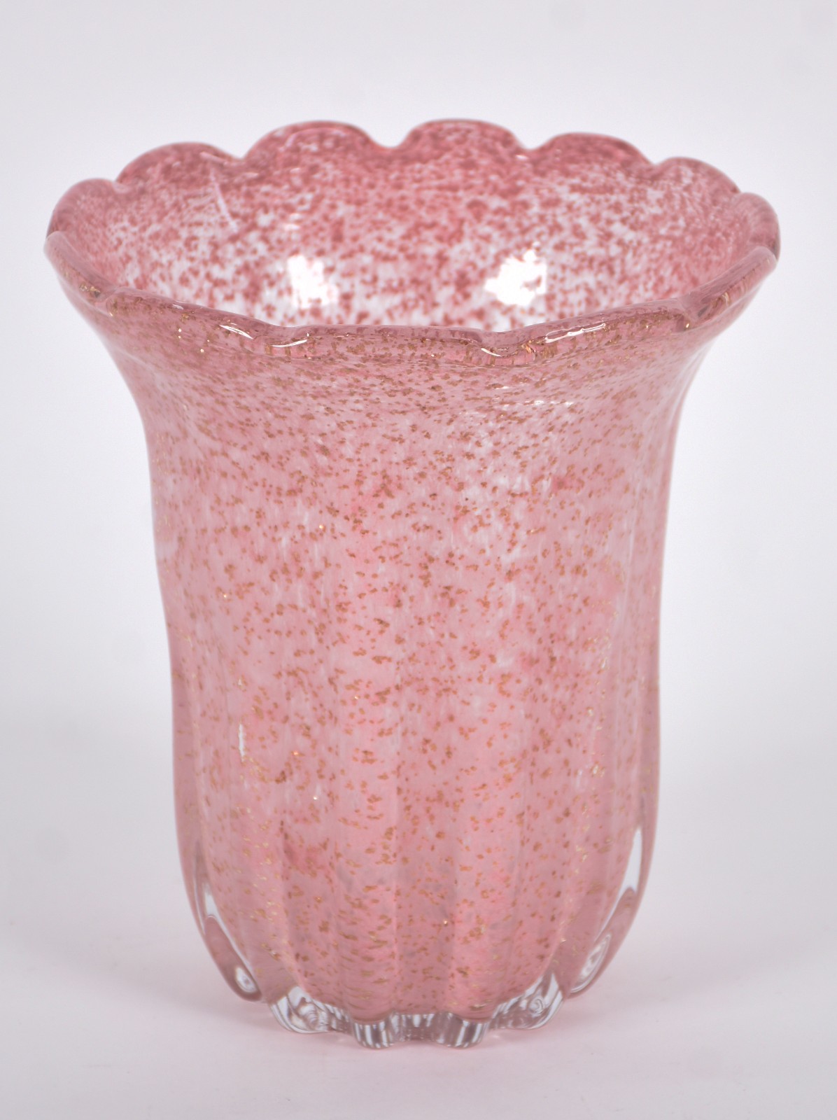 Jarra de vidro decorativo na cor rosa com pó de ouro. - foto 1 de 3