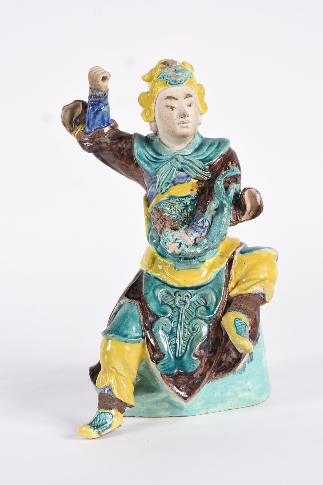 Estatueta em cerâmica oriental nas cores verde e amarelo... - foto 1 de 4