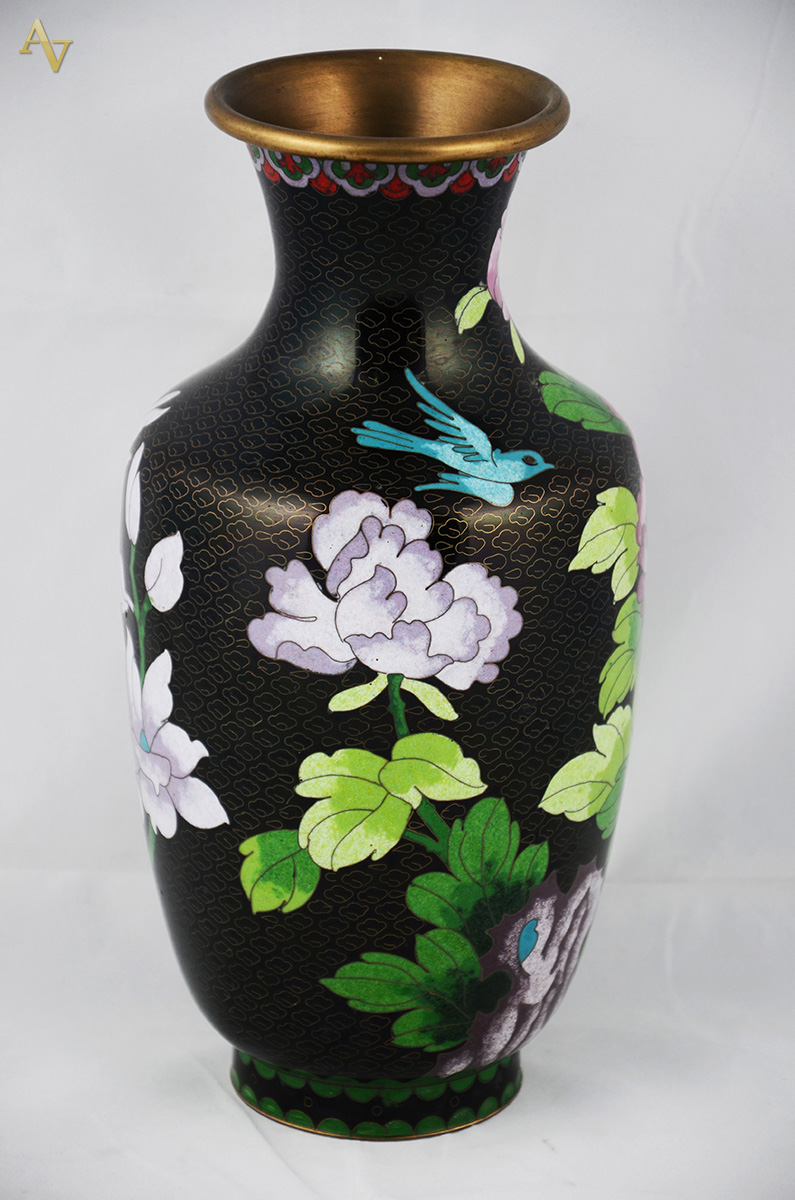 Vaso de cloisoné preto com motivos florais - 30cm. - foto 2 de 2