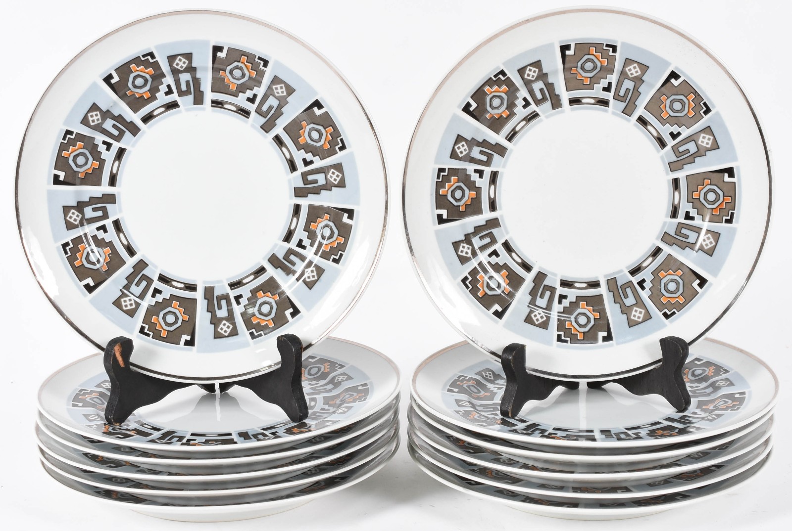 Doze pratos de porcelana SCHMIDT decorados com desenhos geométricos... - foto 1 de 3