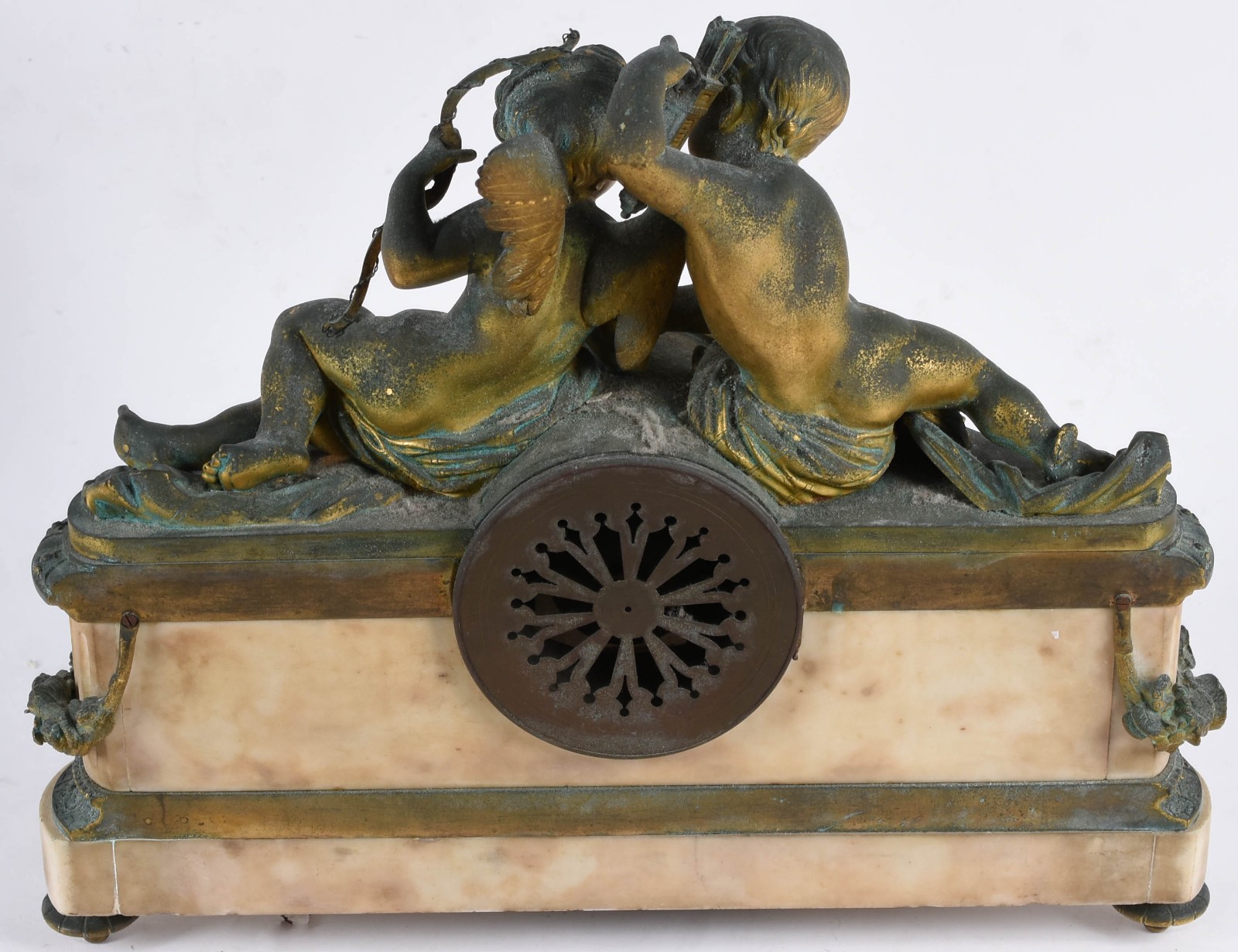 Relógio de mesa francês, base de mármore, guarnição e figuras de... - foto 4 de 6