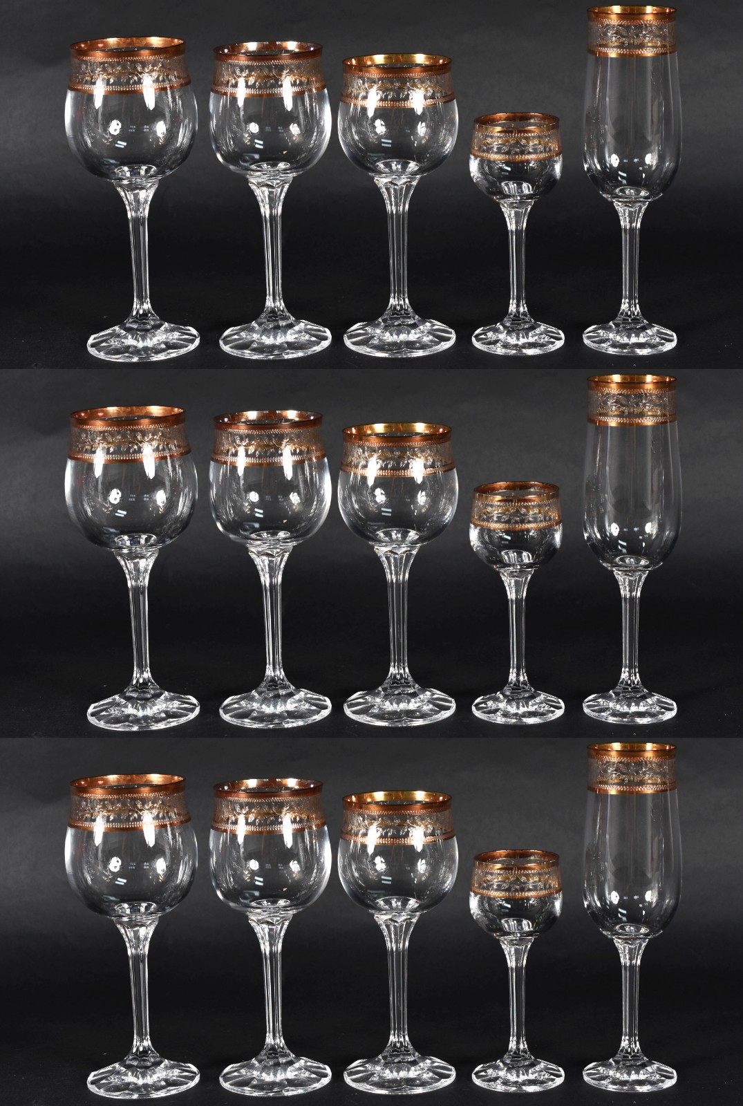 Conjunto de cálices de cristal com bordas douradas composto de: 12... - foto 1 de 3