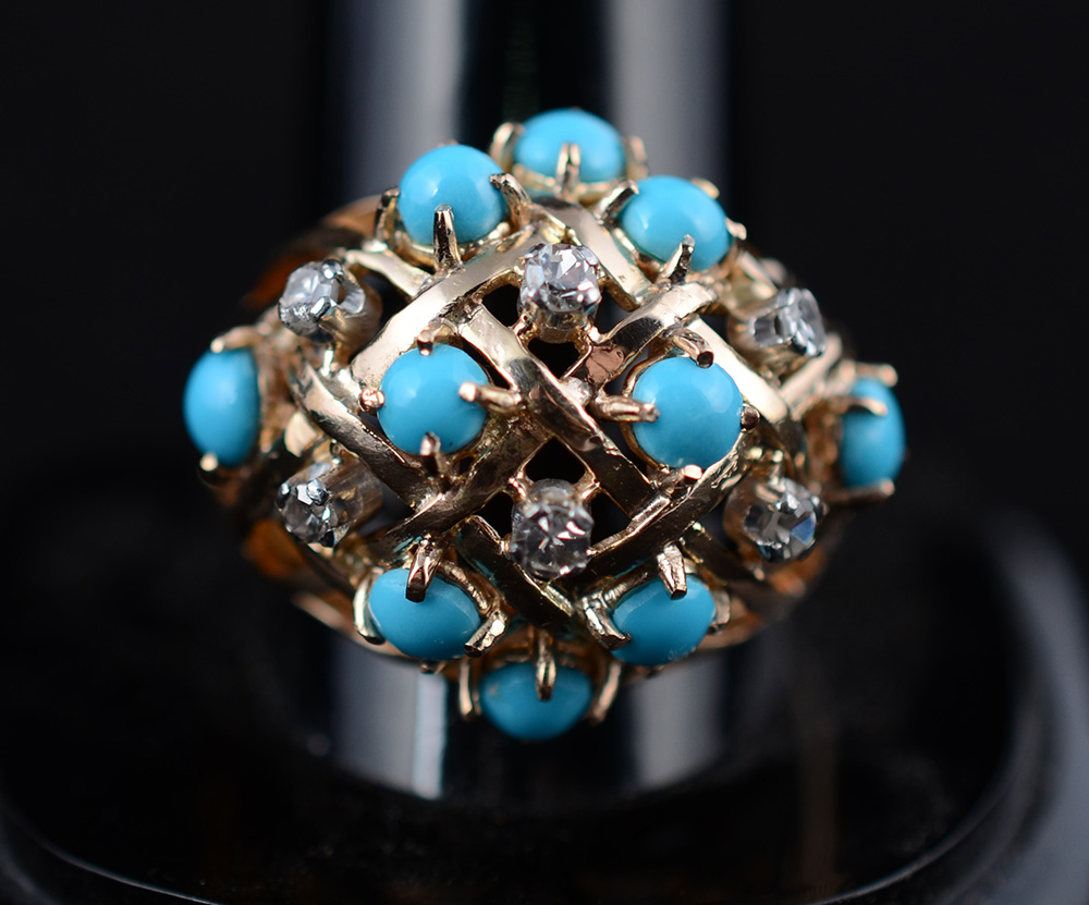 Anel ouro 18k, seis brilhantes com 0,30 carats, pequenos e cabochans... - foto 2 de 2