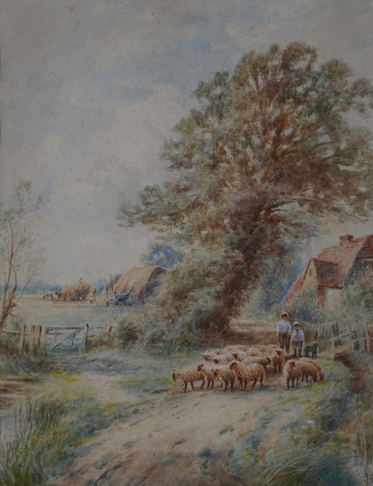BIRKET FOSTER (Inglaterra 1825 / 1899) - Pastor com rebanho... - foto 1 de 2