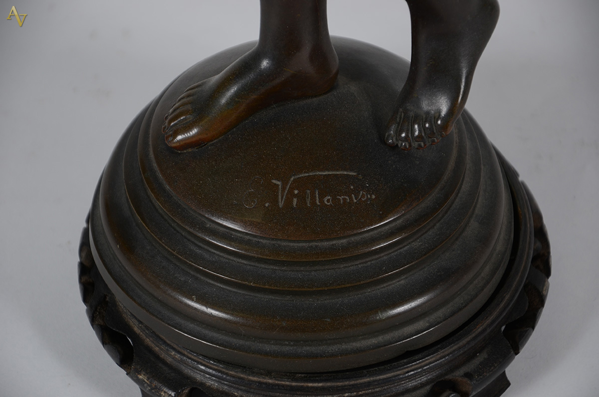E. VILLANIS - Escultura em bronze com peanha em madeira. Altura total... - foto 4 de 4