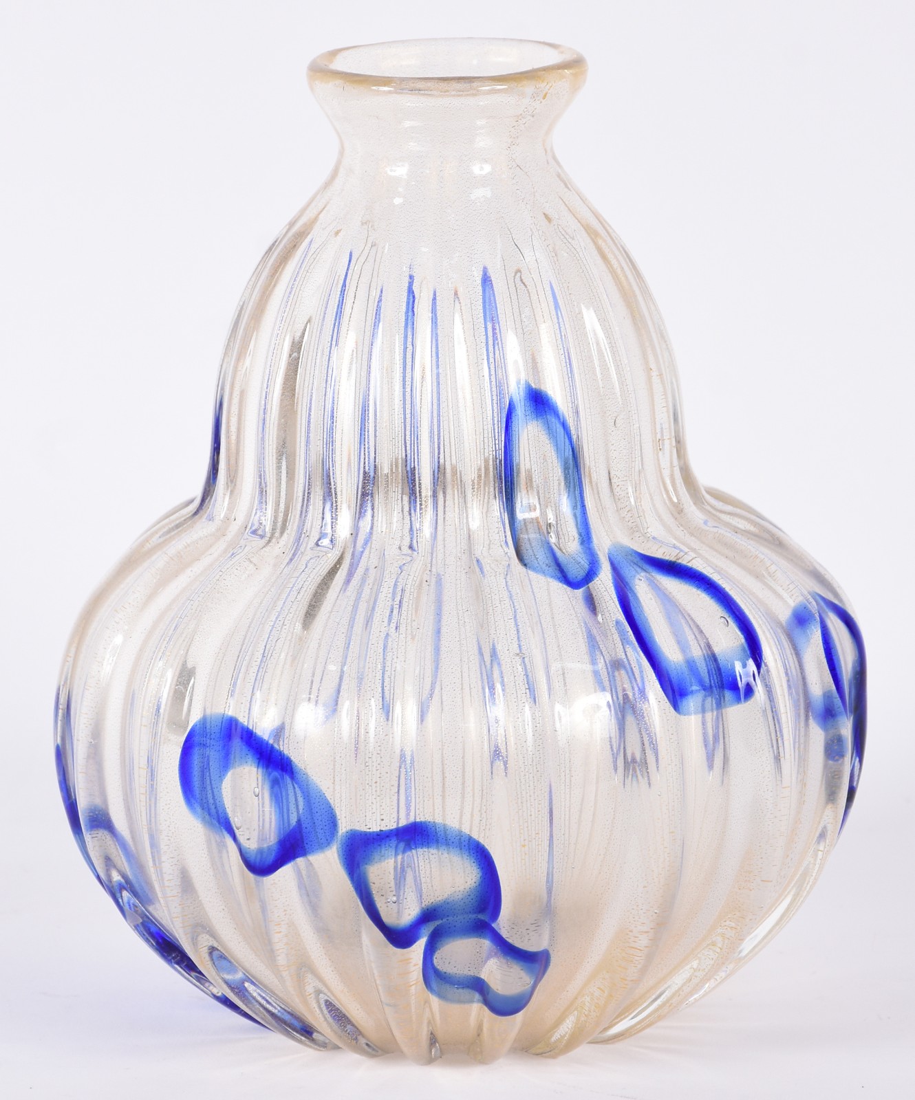 Vaso de murano Seguso com pó de ouro e mesclas azuis. - foto 1 de 3
