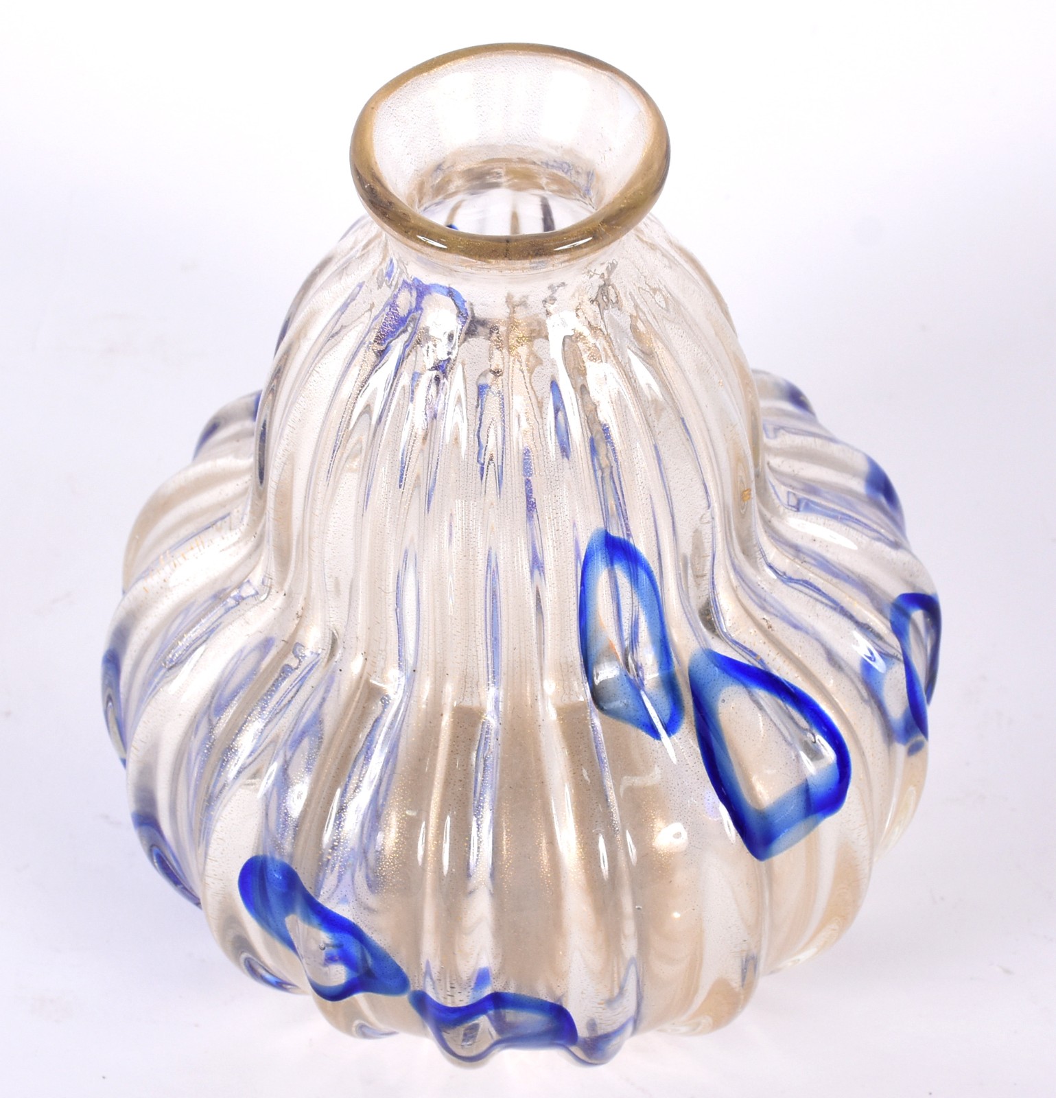 Vaso de murano Seguso com pó de ouro e mesclas azuis. - foto 2 de 3