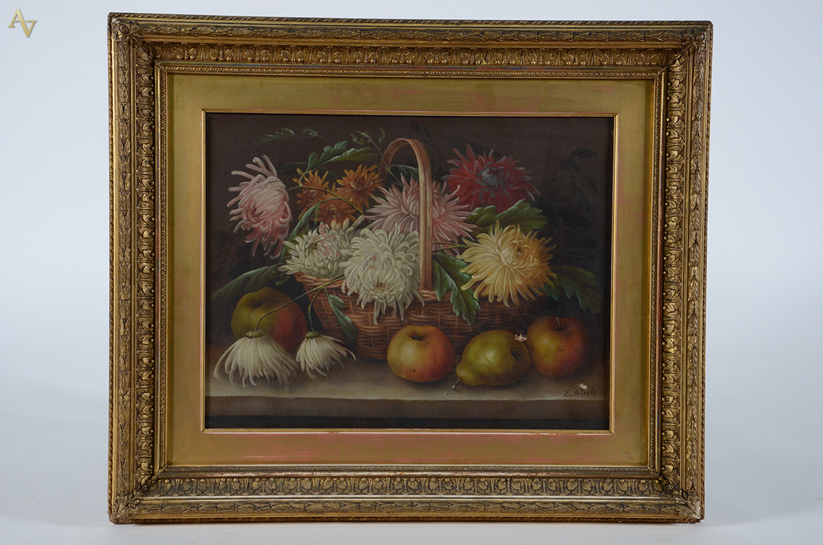 E. STEELE - Cesta com flores e frutos - ost - 36 x 46 - foto 1 de 3