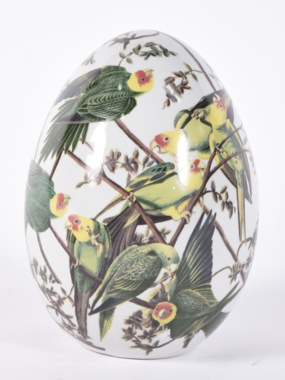 Ovo/pinha decorativa de porcelana com pássaros em policromia. - foto 2 de 3