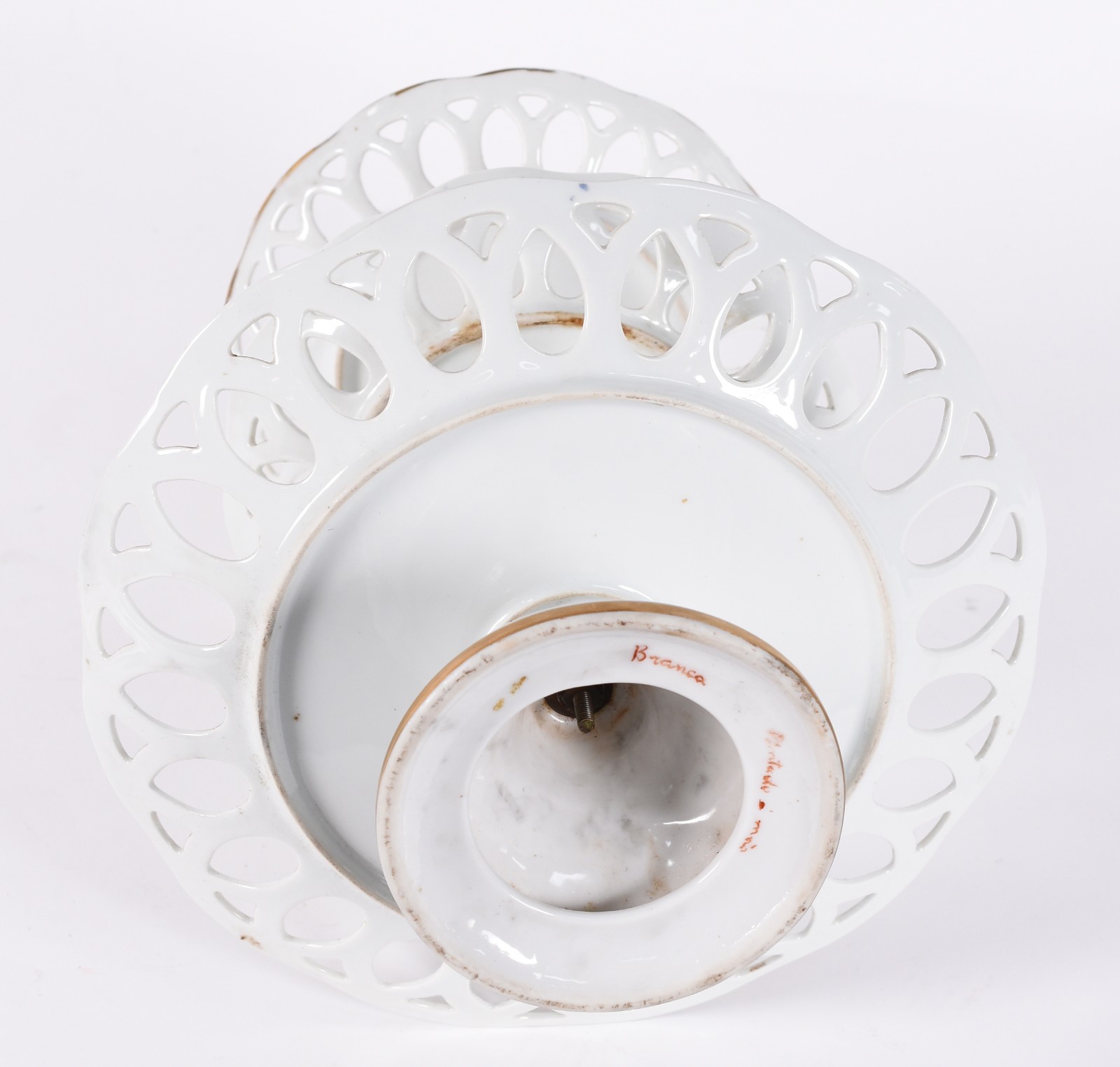 Fruteira de porcelana com 3 pratos decorados com guirlandas em azul e... - foto 4 de 5
