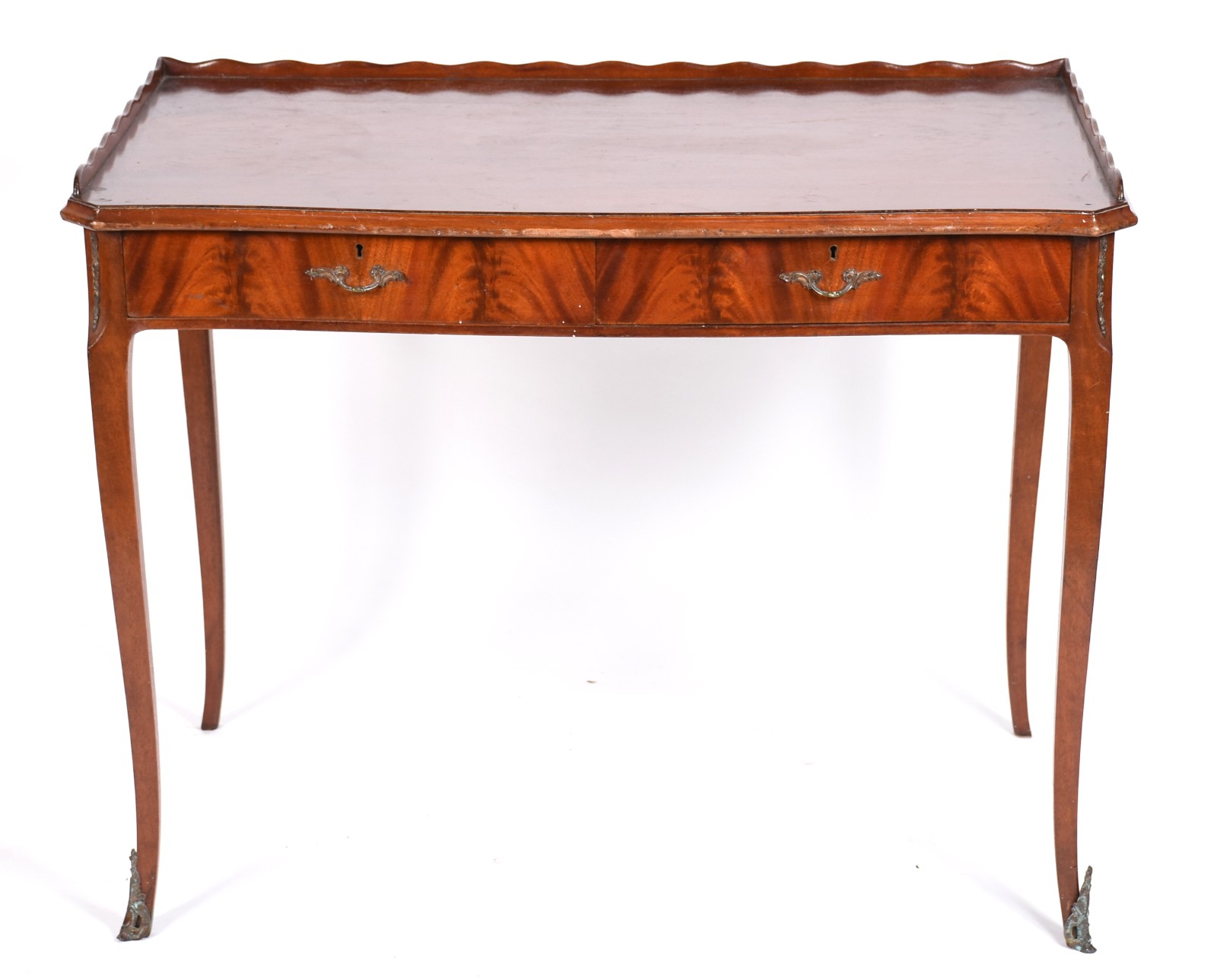Mesa de madeira nobre alemã, duas gavetas, galeria com régua... - foto 2 de 8