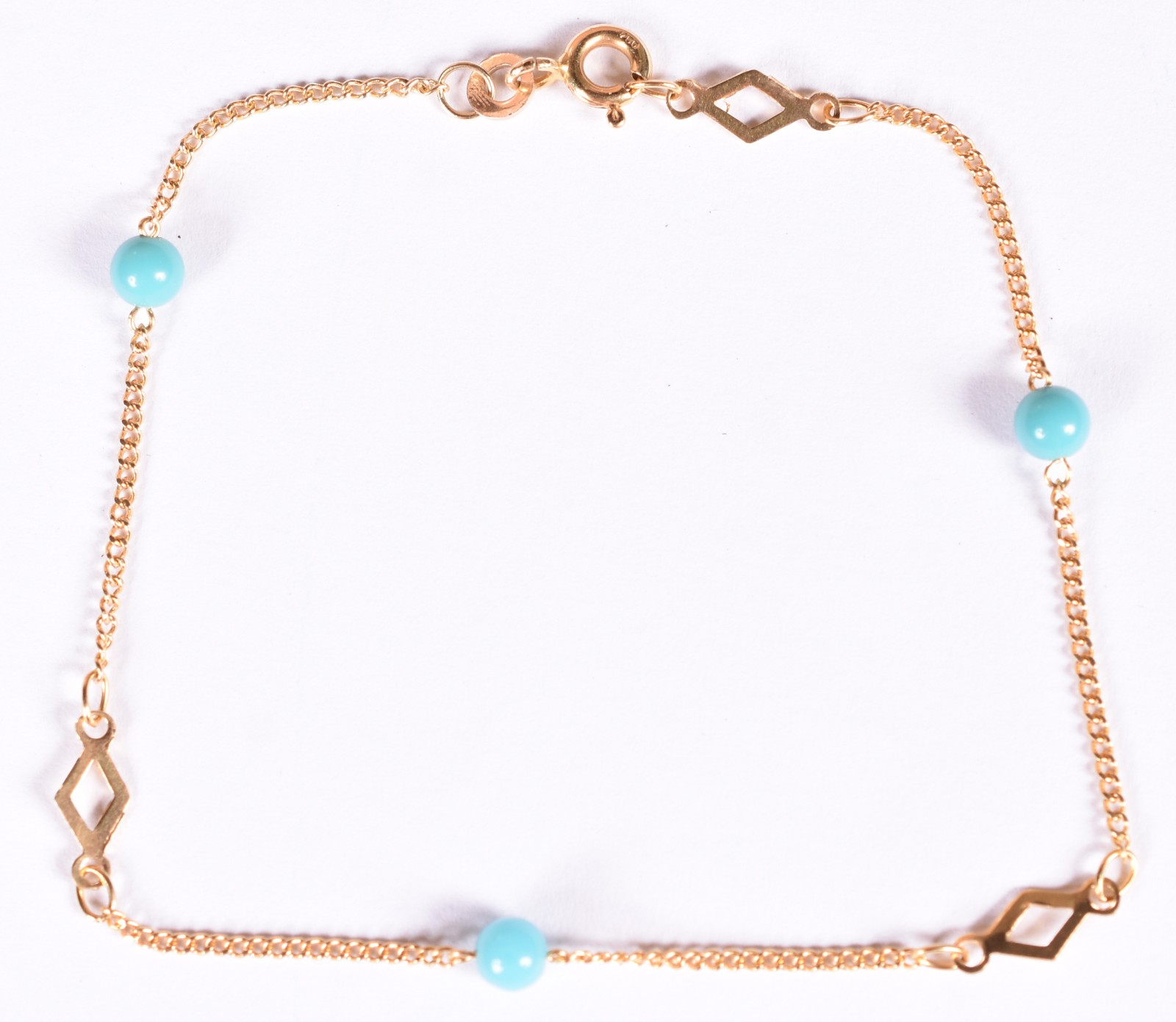 Pulseira em ouro 18 k, corrente, apresenta detalhes em turquesa (Por... - foto 2 de 4