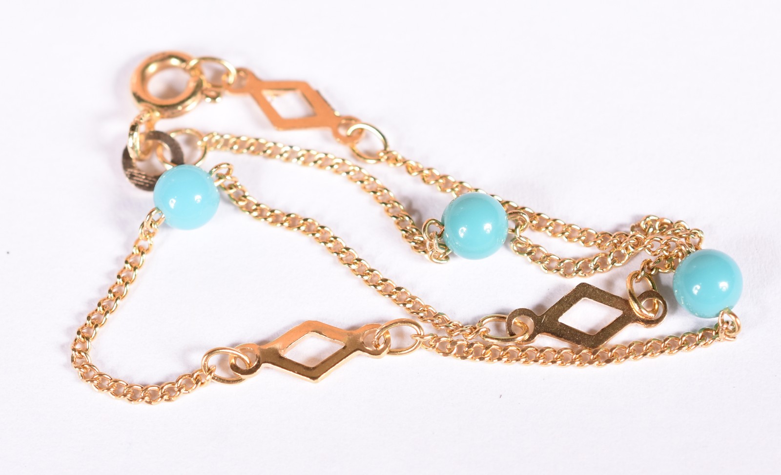 Pulseira em ouro 18 k, corrente, apresenta detalhes em turquesa (Por... - foto 4 de 4