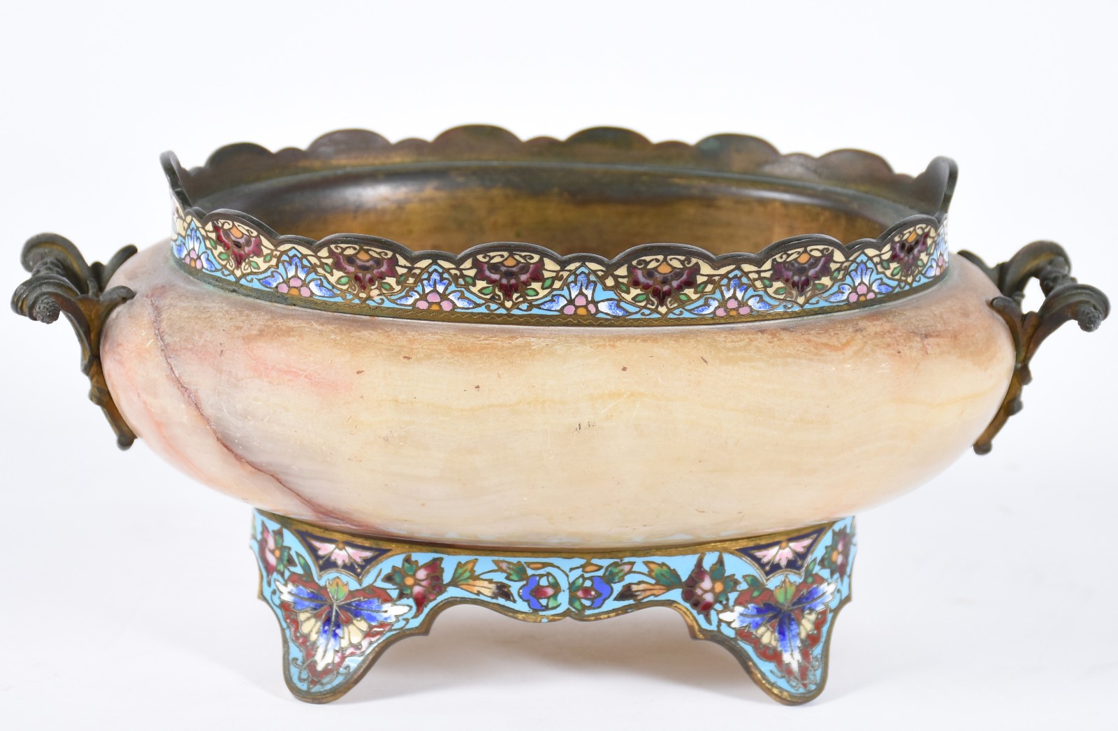 Centro de mesa de mármore e metal dourado com detalhes de cloisonné. - foto 1 de 5