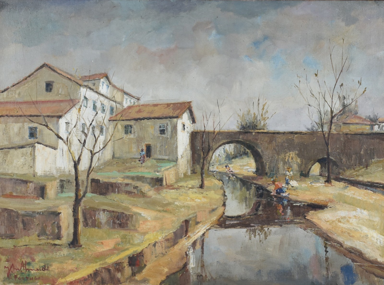 José Maria de Almeida (1906-1955), Vilarejo com Ponte, Portugal - foto 1 de 4