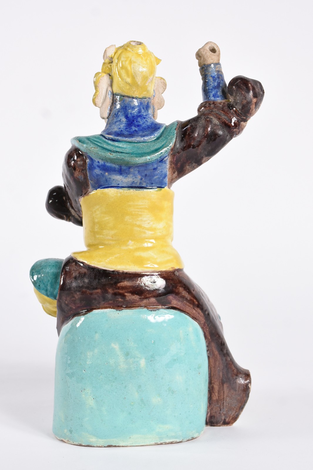 Estatueta em cerâmica oriental nas cores verde e amarelo... - foto 2 de 4