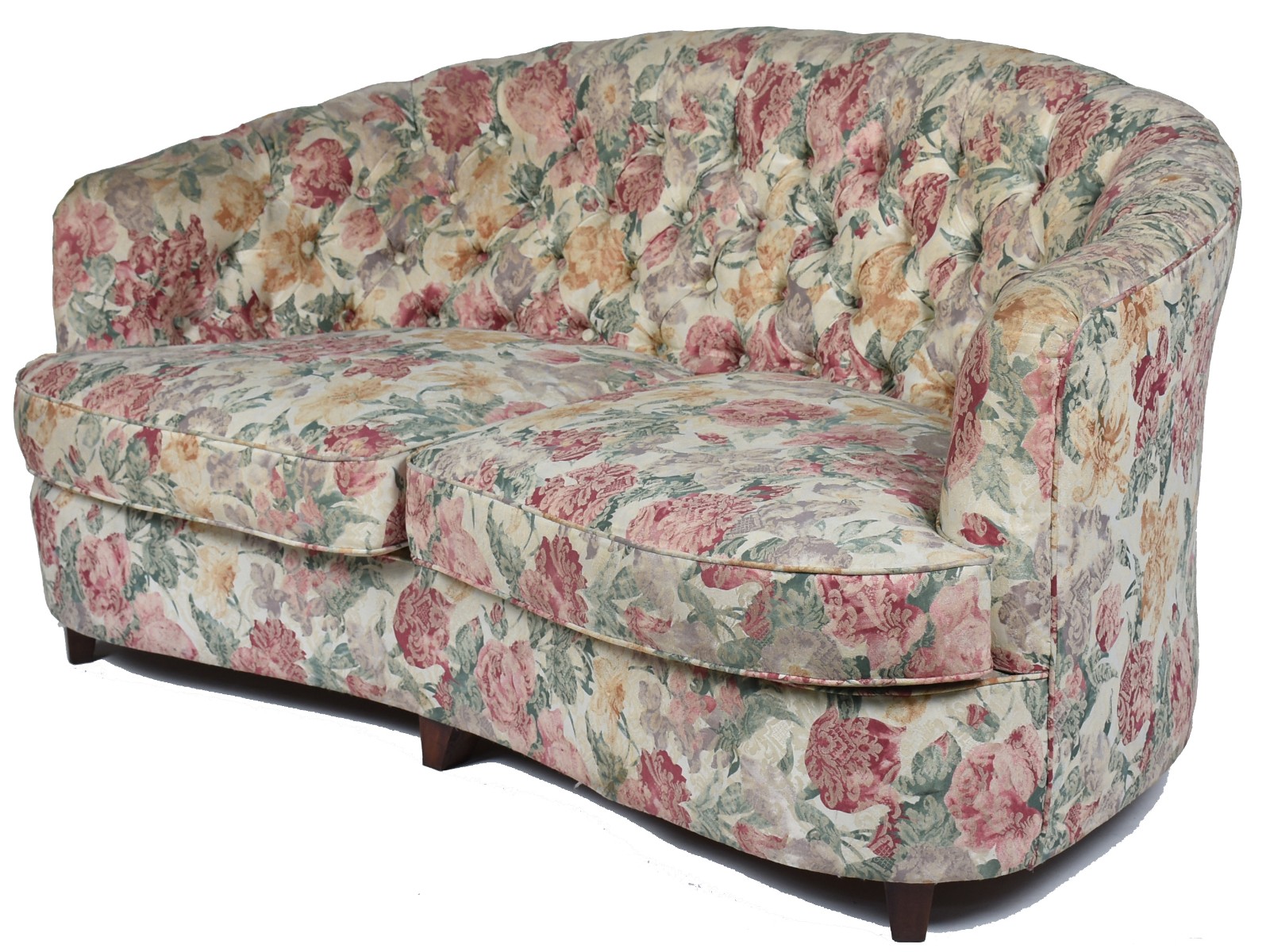 Sofá para 2 lugares, estofamento forrado com tecido floral, encosto... - foto 1 de 4