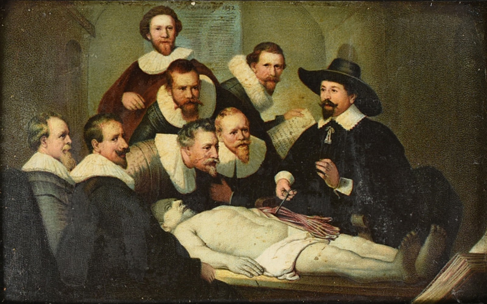 Pintura em cobre, replica de Rembrandt, "Anatomia". - foto 1 de 3