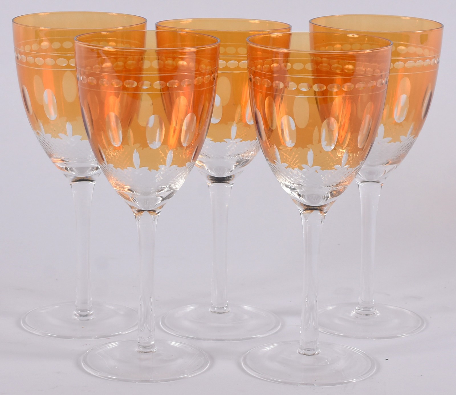 Cinco taças para vinho branco de cristal lapidado doublé amarelo... - foto 1 de 3