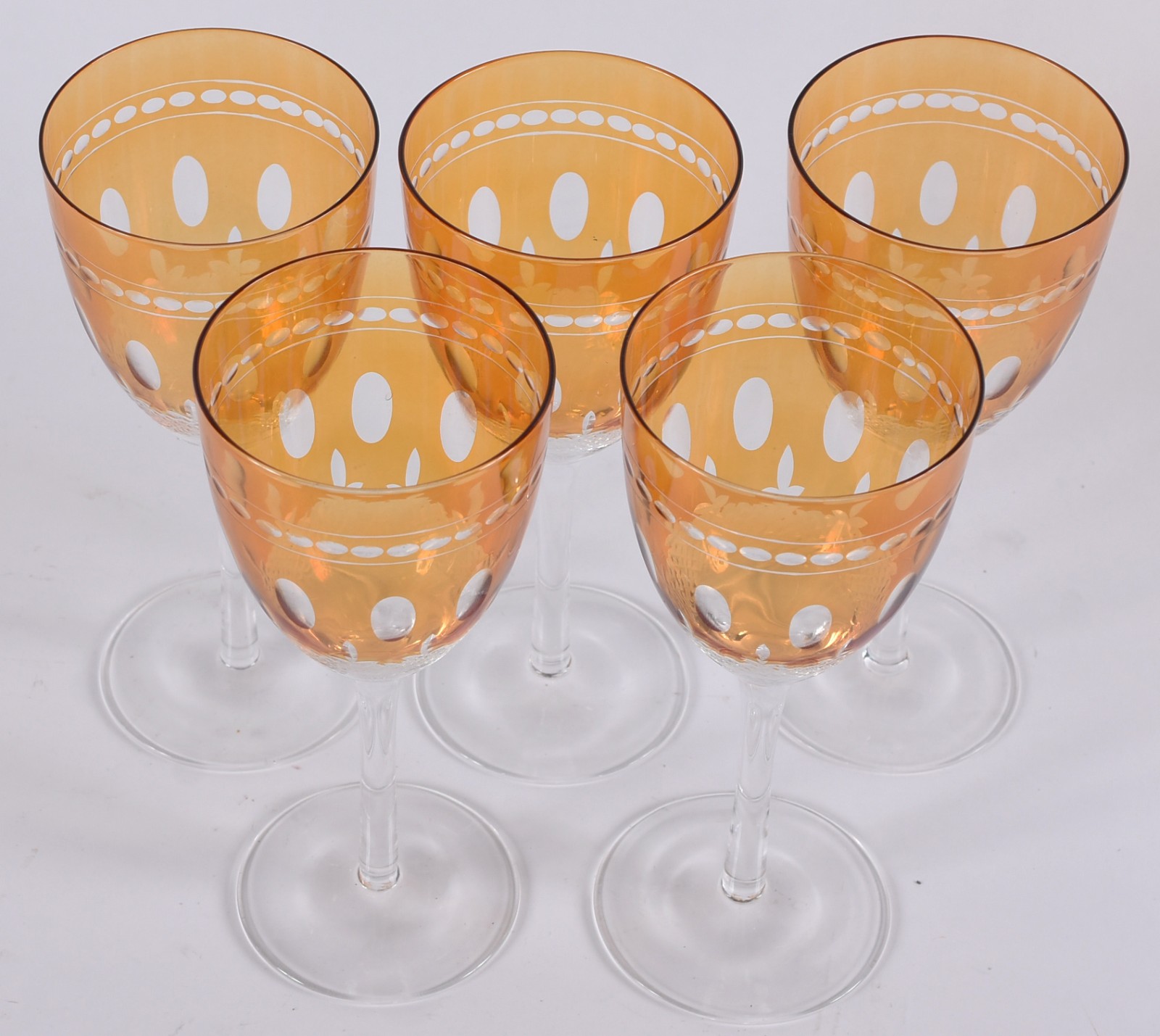 Cinco taças para vinho branco de cristal lapidado doublé amarelo... - foto 2 de 3