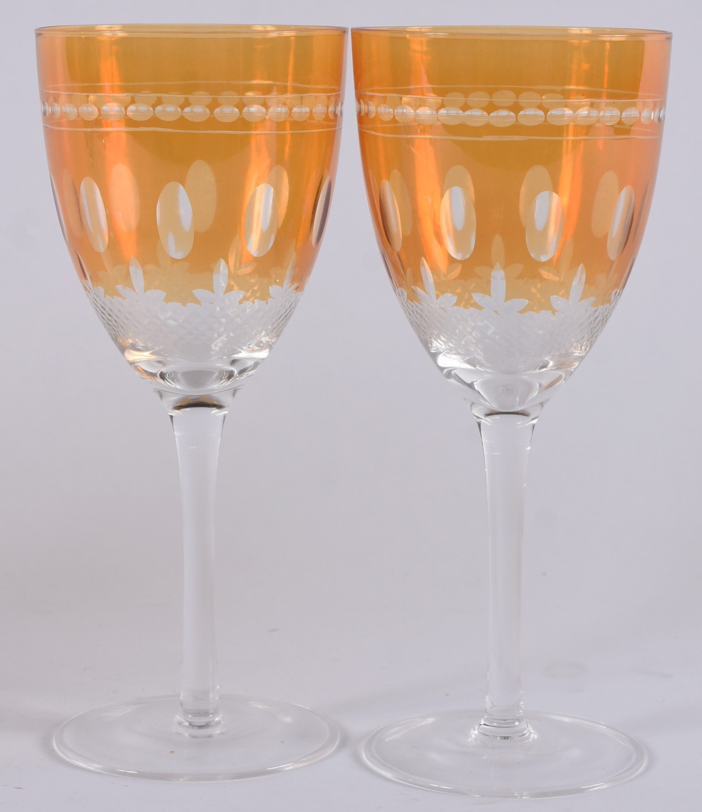 Cinco taças para vinho branco de cristal lapidado doublé amarelo... - foto 3 de 3