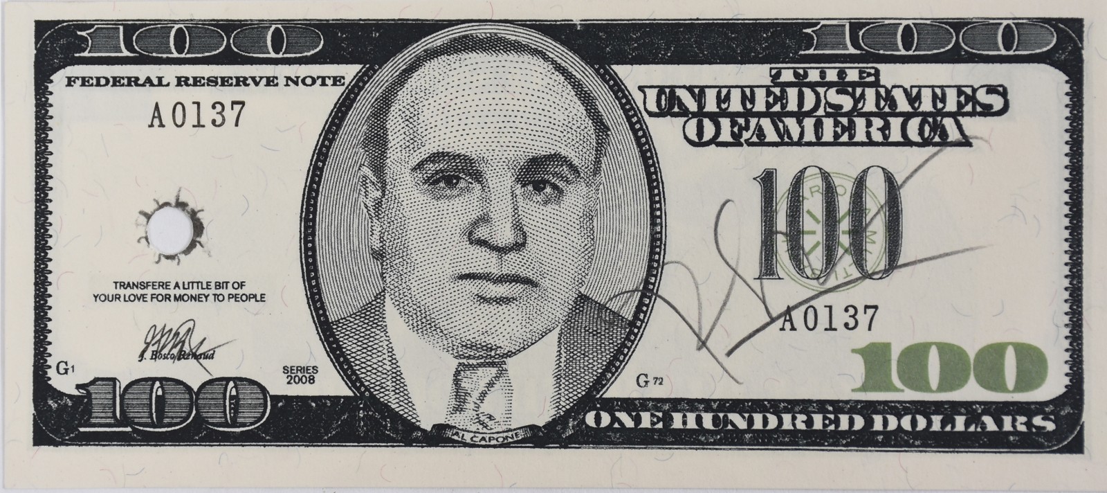 Bosco Renaud (1954), NOTA DE 100 DOLAR FURADO - foto 1 de 2