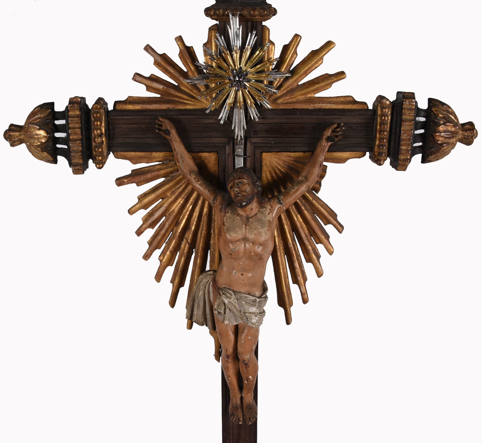 Belíssimo e antigo crucifixo de madeira nobre com figura de Cristo... - foto 5 de 7